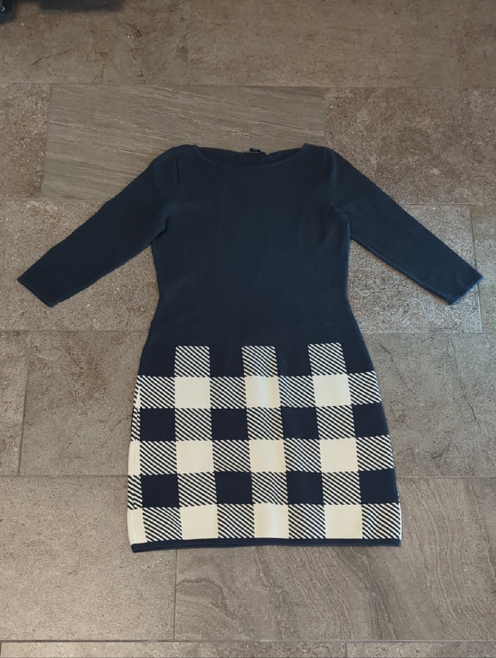 Lauren Ralph Lauren Navy Dress with Cream Checkered Skirt Panel